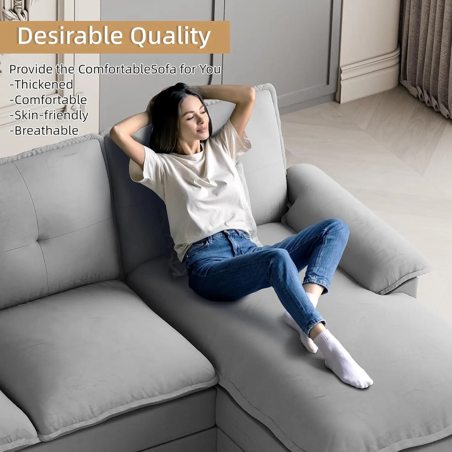 Sofa seksi untuk ruang tamu, Sofa bentuk U, Set Sofa 4 tempat duduk dengan kaca ganda, Sofa bagian Modular kain Modern