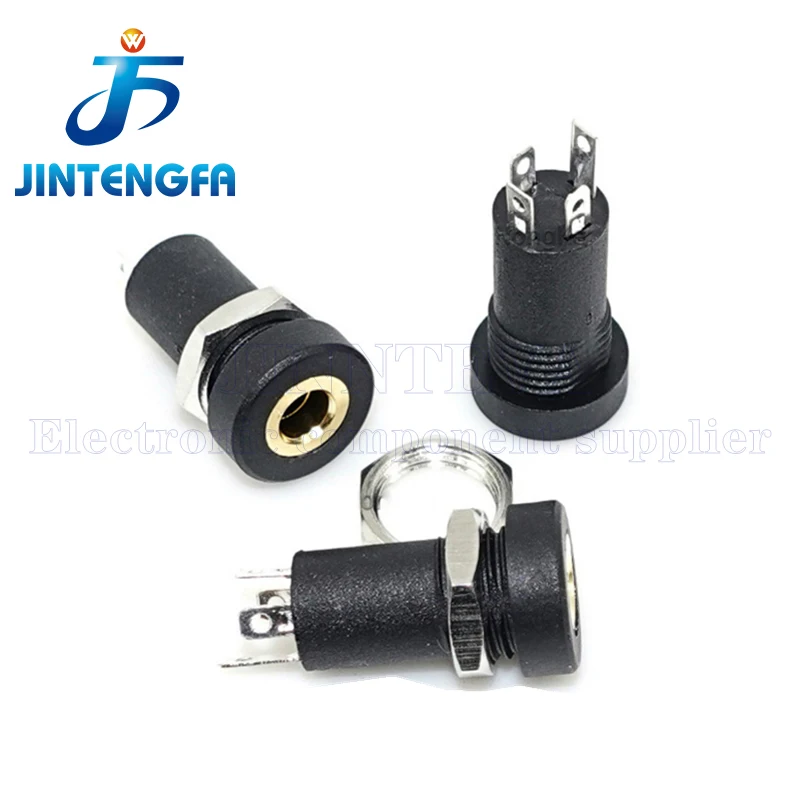 10PCS PJ-392A 3Pin 4Pin 3.5MM Audio Socket 3 Pole Black Stereo Solder Panel Mount Gold With Nuts PJ392A MP3 MP4 Player Jack
