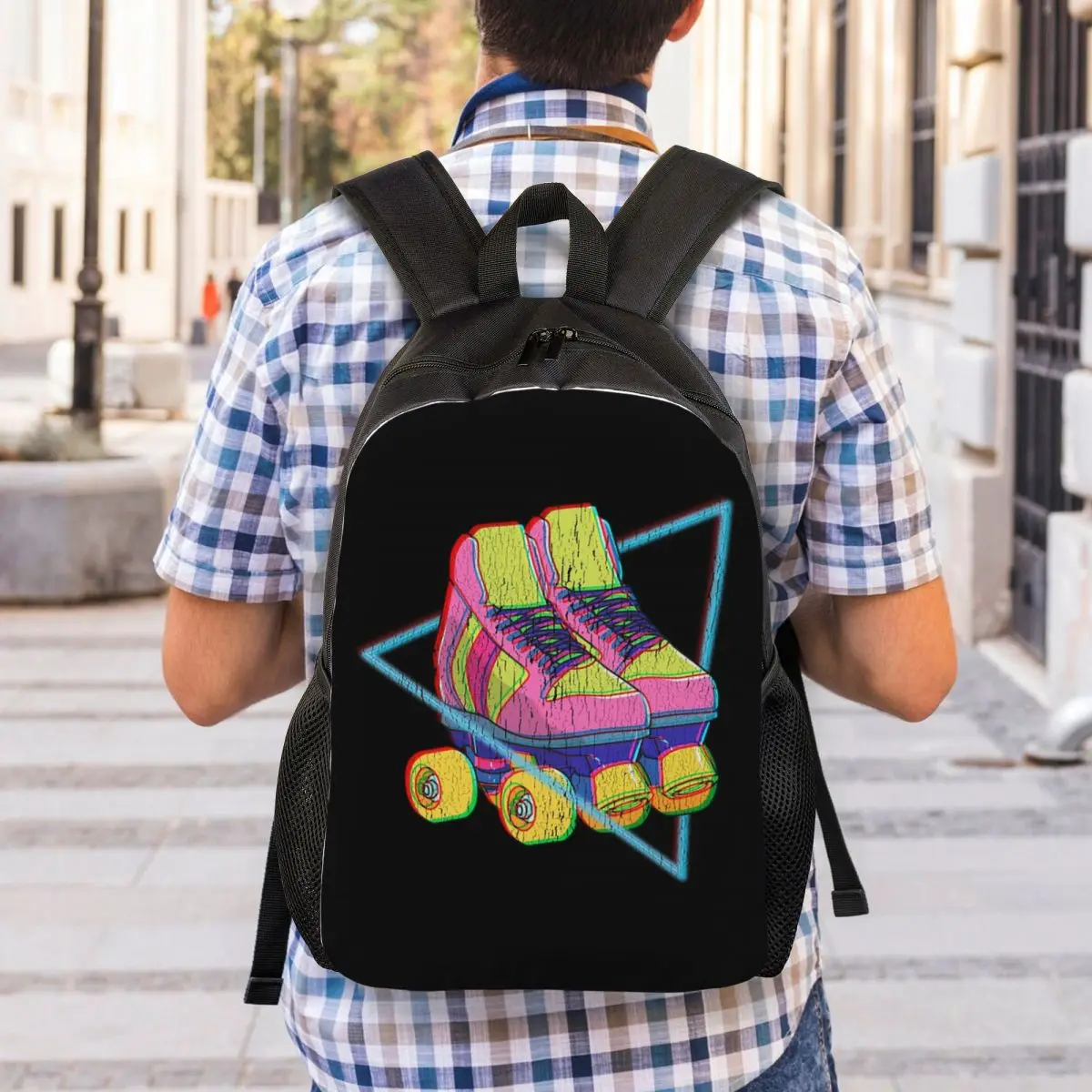Retro Roller Skates Colorful Backpack Student Boys Girls BookBag School Bag Laptop Shoulder Bags