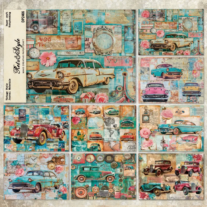 Panalisacraft 8 sheets A5 size Vintage Style Scrapbooking patterned paper Fancy Card Pack Light weight Craft Paper Card