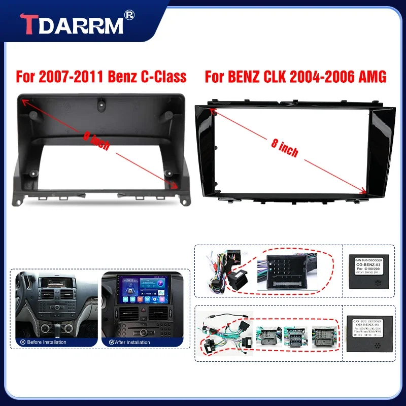 8/9 INCH Car Audio Fascias For Benz C-Class/CLK 2004-2011 Cable Canbus Auto ABS Car Radio GPS Stereo Panel 2 Din Frame