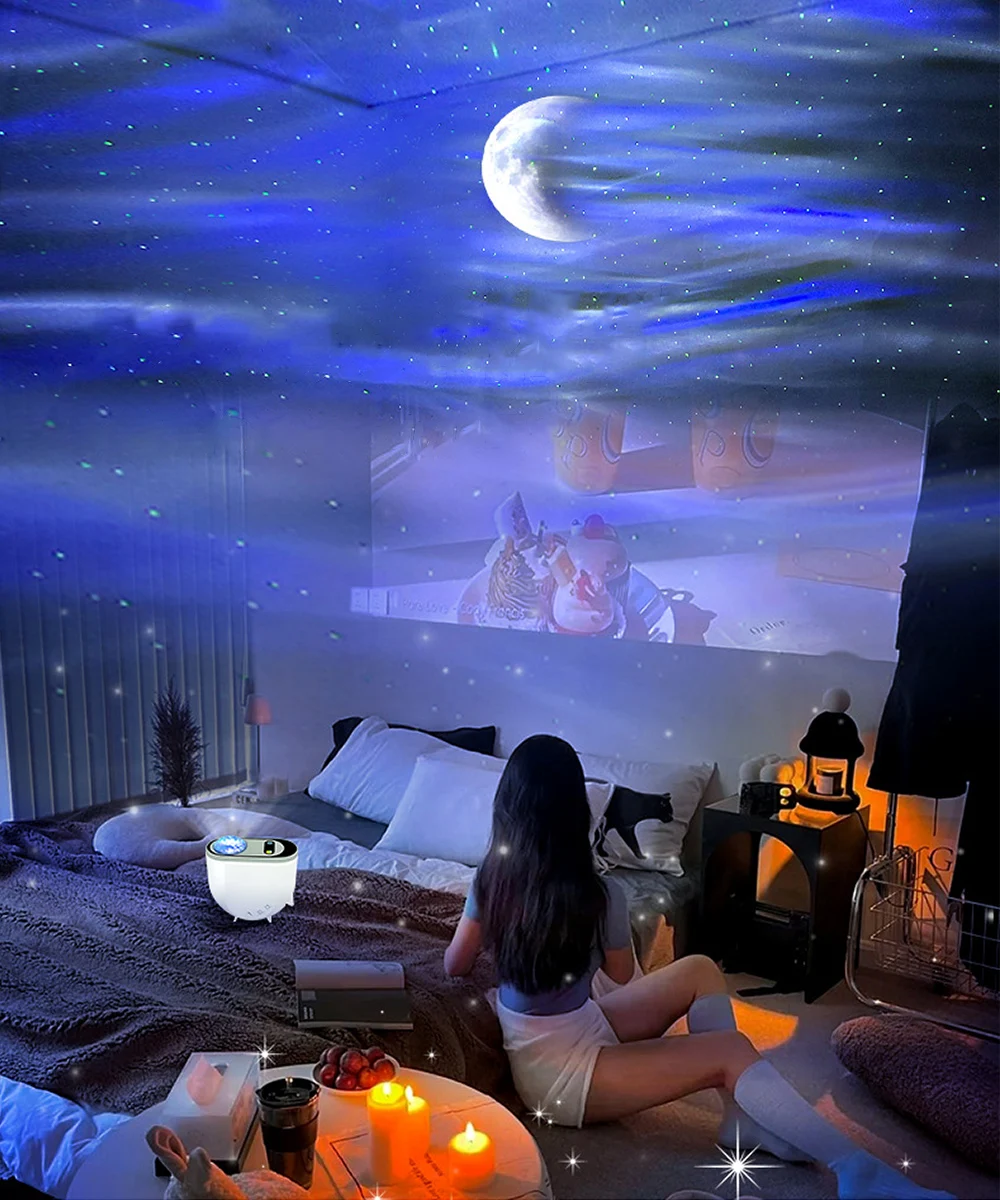 Galaxy Ocean Wave Projector with Bluetooth Speaker/Sound Activated Sky LED Night Light for Kids/Adults/Holidays/Party/Room Decor