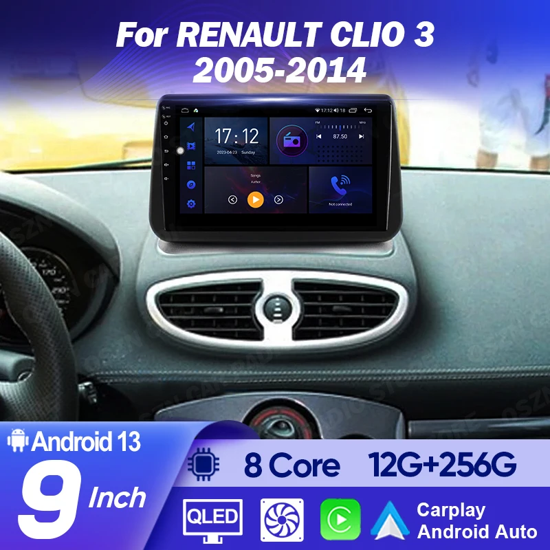 Qszn rádio de carro carplay sem fio para renault clio 3 2005 -2014 reprodutor multimídia de carro android auto estéreo navegação gps dsp 2 din