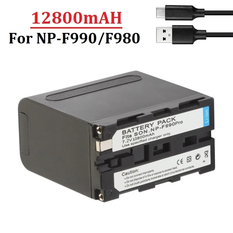 12800mAh NP-F990 NP-F980 NP-F970 F960 Battery + USB cable for Sony Camcorder HXR-MC1500C NEX-EA50 HVR-Z7C NX3 5 LED Video Light