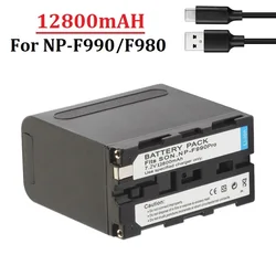 12800mAh NP-F990 NP-F980 NP-F970 F960 Battery + USB cable for Sony Camcorder HXR-MC1500C NEX-EA50 HVR-Z7C NX3 5 LED Video Light