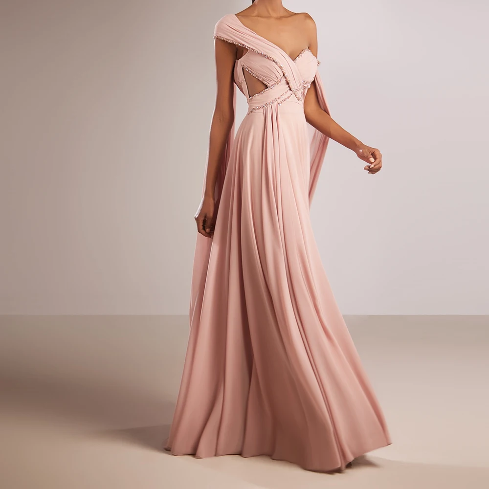 

Customized A-line Evening Dresses Floor-length Off The Shoulder Sleeveless Prom Gown Fashion Sequined Pleat Draped Party Gown