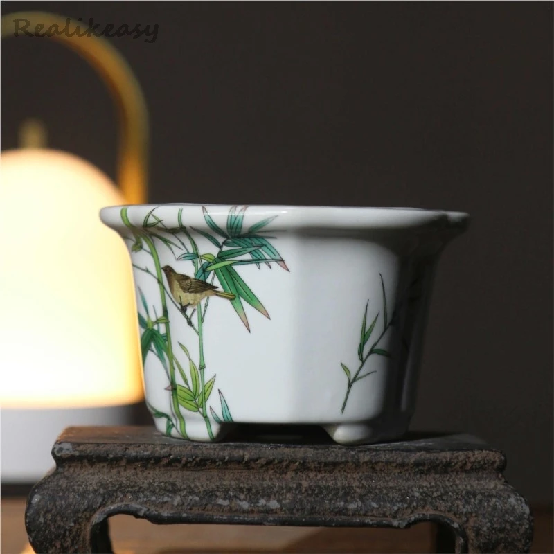 2025 New Hand Painted Purple Sand Flower Pots Creative Retro Bonsai Pots Chinese Style Ceramic Succulent Flower Pots Home Decor