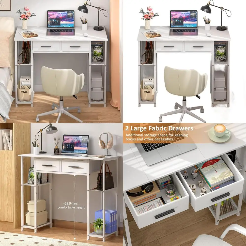 

Compact 37.3 Inch Desk with Storage for Home Office, Study, or Makeup Vanity in Small Spaces