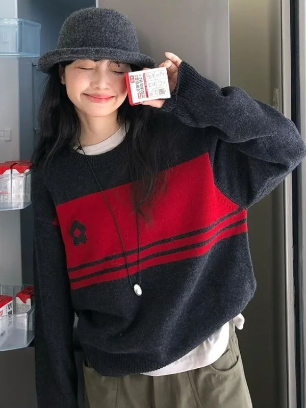 

Gagarich 2025 ранняя осень, новая корейская атмосфера, женский свитер с капюшоном в стиле ретро, ленивый универсальный цветной контрастный цветок