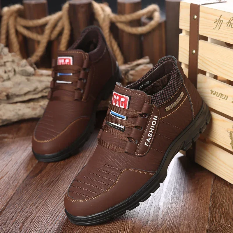 Winter Leather Men Boots Leisure Luxury Casual Shoes Mens Sneakers Keep Warm Snow Boots Non-slip Men Cotton Boots Bota Masculina