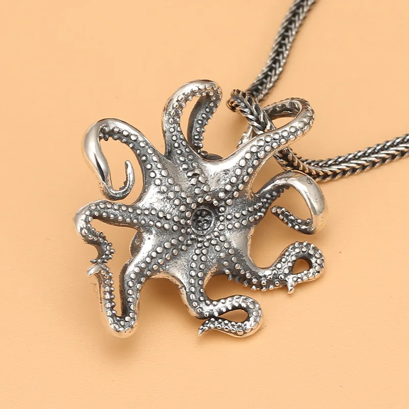 s925 sterling silver octopus skull Thai silver necklace pendant fashion men and women popular Korean trendy all-matching pendant