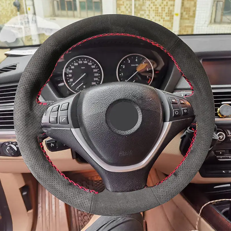 For BMW X5 E70 2006-2013 X6 E71 2008-2014 E72 2009 2010 Suede Leather DIY Hand-stitched Car Interior Steering Wheel Cover Trim