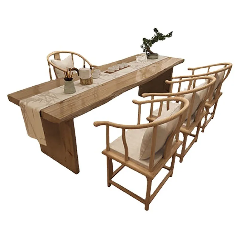 

Living room tea table and chairs, combined antique all-solid wood large board table