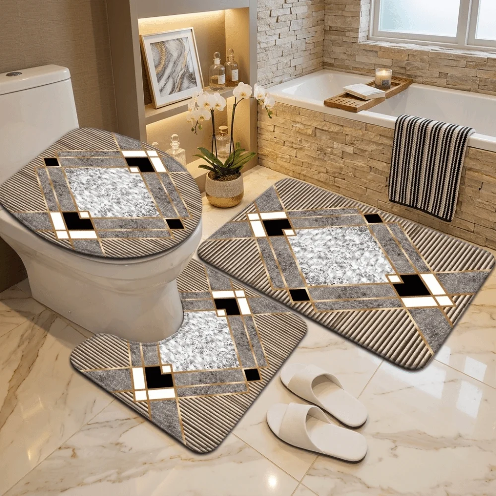 3PCS/SET Marble Pattern Bath Mat Set Super Absorbent Quick-Dry Non-Slip Rug Soft Wear Resistant Toilet Lid Cover Home Floor