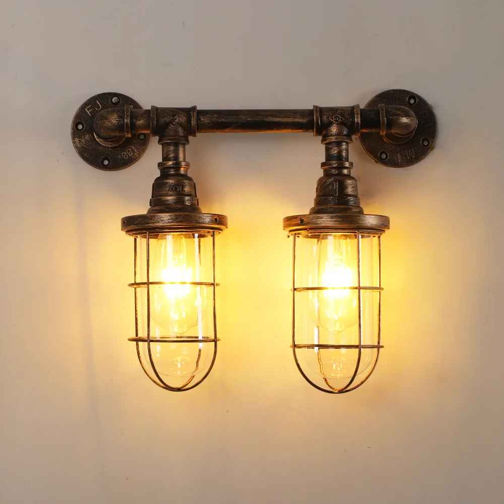 

Retro Water Pipe Wall Lamp Double Head Industrial Style Lamp Bar Creative LED Iron Wall Lamp