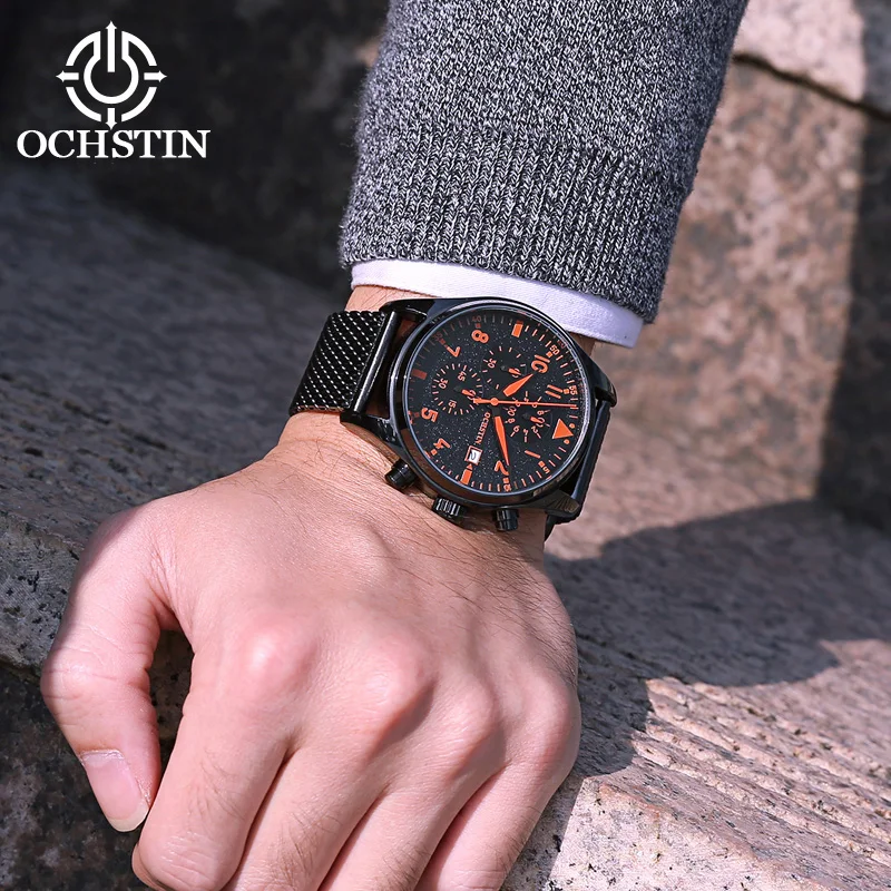 OCHSTIN Men's Watch Multifunction Quartz Movement Personalized Simple Hot Model 2024 Pilot Series Men's Quartz Watch