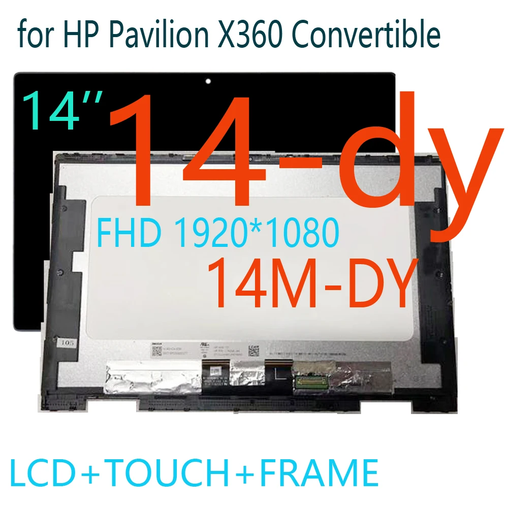 

14" LCD Replacement for HP Pavilion X360 Convertible 14-dy 14m-by LCD Display Touch Screen Digitizer Assembly Frame 1920X1080