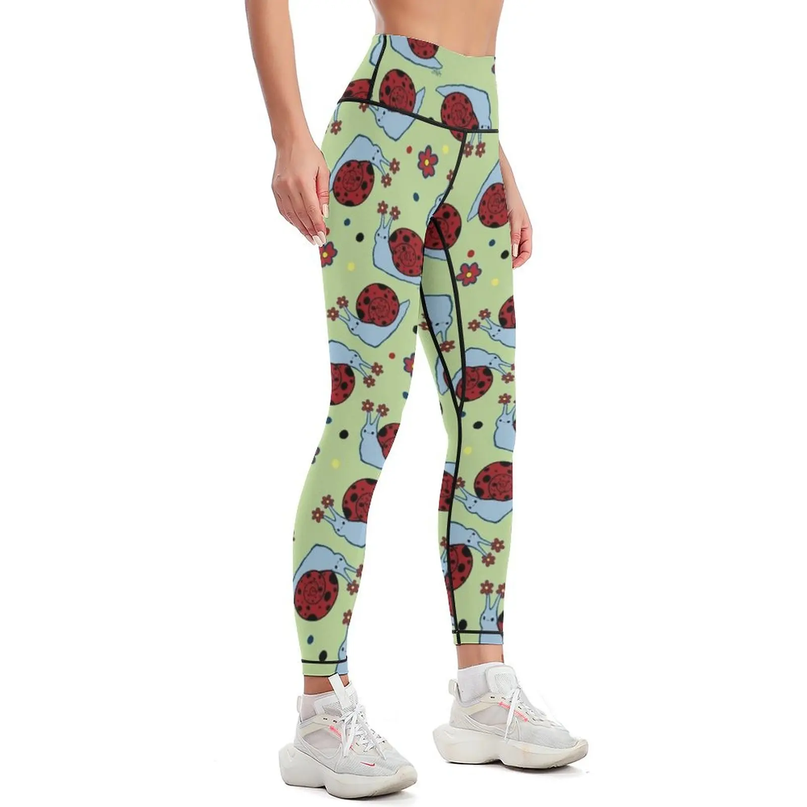 Leggings joaninha caracol para mulheres, calças justas push-up, tênis, ginásio