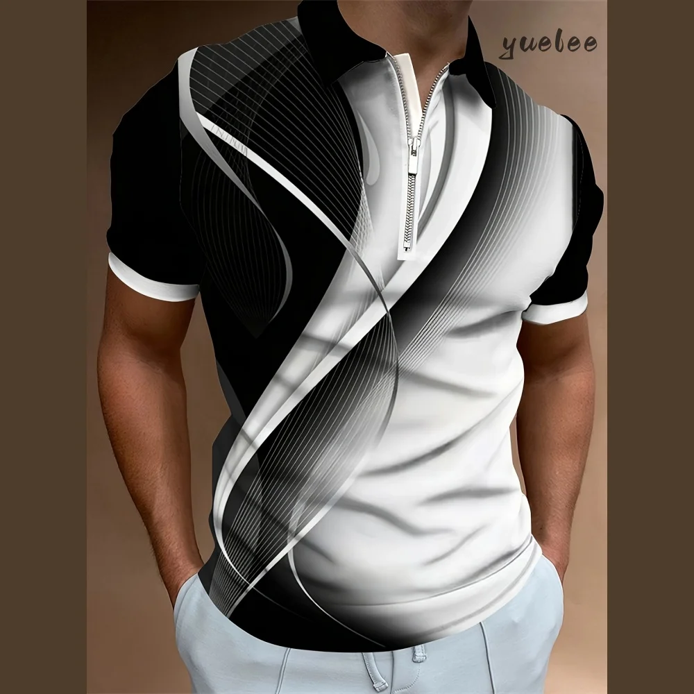 3D Printed Men's Polo Shirt Breathable Striped Printed Men Short Sleeved Tee Fashion Men Polo Top Trendy Casual Men's Clothing.