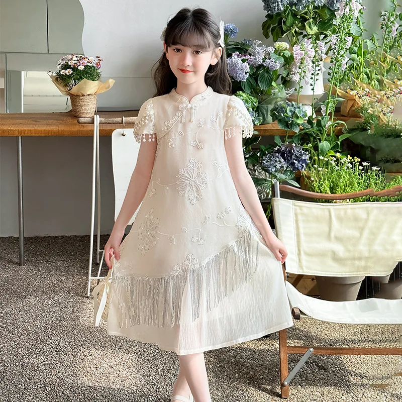 

Girls' Summer Dress2026New Summer Chinese Style Fashionable Cheongsam Dress for Older Children, Princess Dress