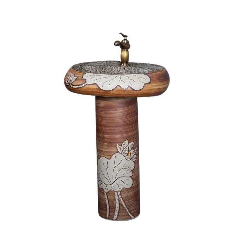 

Hand painted lotus column washbasin retro ceramic washbasin B & B hotel bathroom balcony washbasin