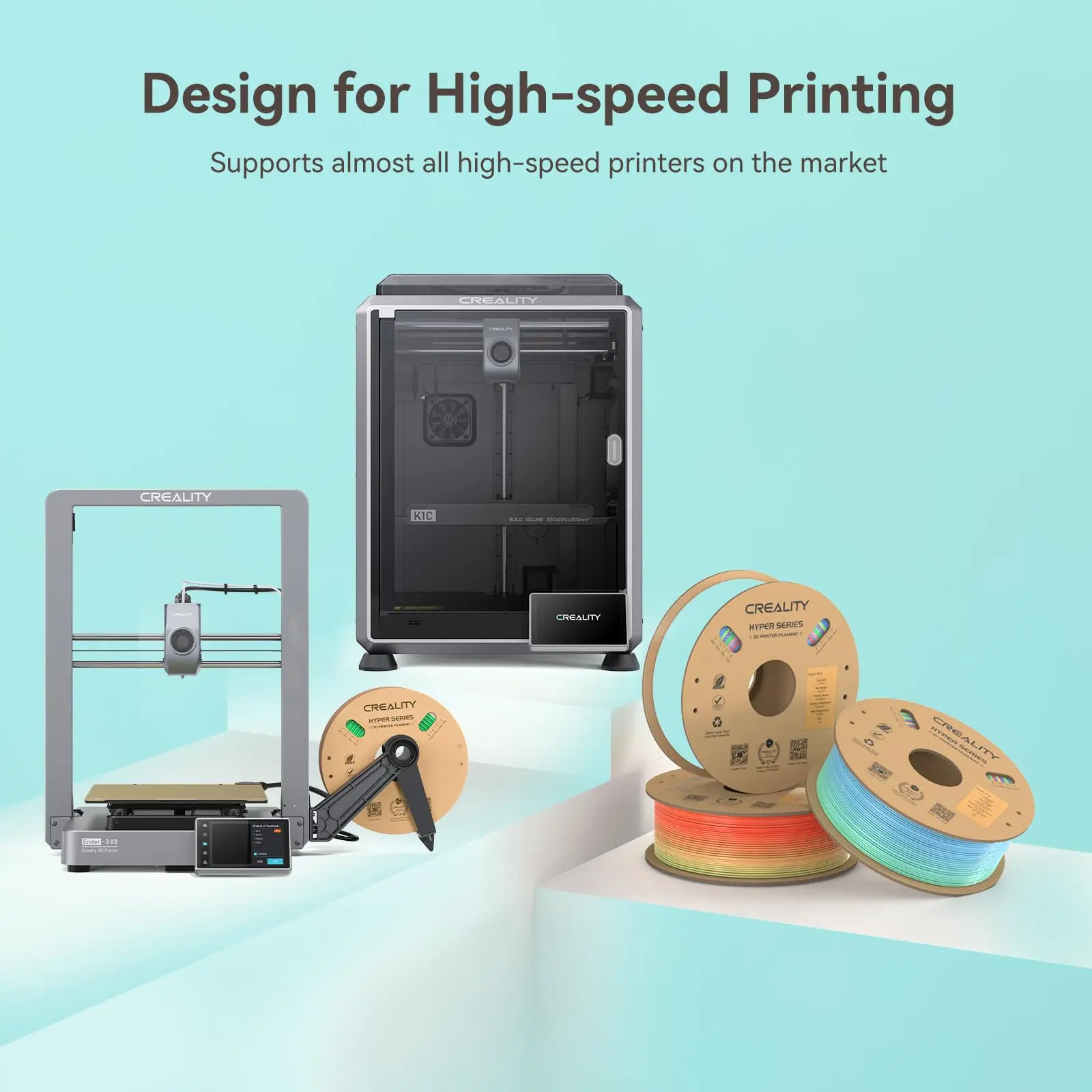 1KG Creality Hyper PLA Filament Rainbow ±0.03mm Accuracy High Speed Filament Multicolor Color 1.75mm New 3D Printer Materials