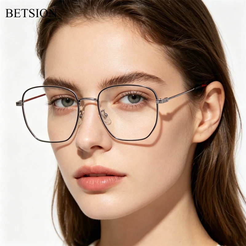 

BETSION Retro Large Frame Polygonal Eyeglasses Frame Unisex Vintage Pure Titanium 10.7g Spectacles Glasses #8821