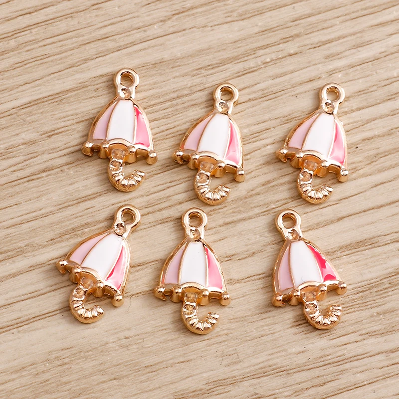 10pcs 10x17mm Cute Enamel Umbrella Charms Pendants for Drop Earrings Necklaces Bracelets DIY Crafts Jewelry Making Accessories