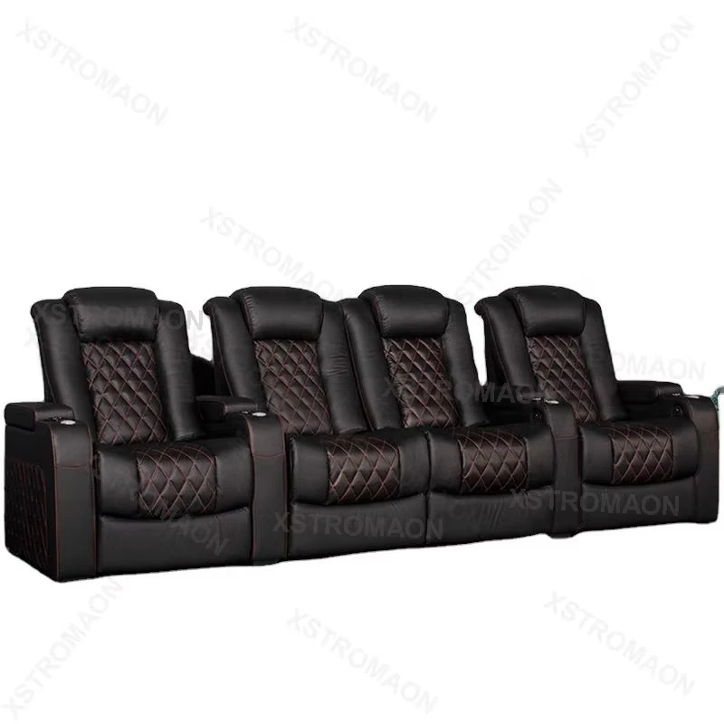 Italian Leather Sofa for Home Cinema Comfortable Theatre Seat with Wireless Charger and LED Lights Electric Recliner Chair