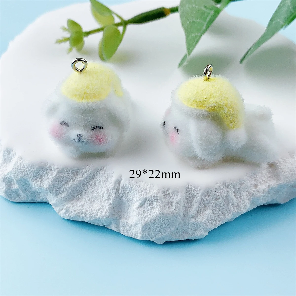 20Pcs 3D Cute Mini Cartoon Flocking Rabbit Resin Charms Plush Animal Pendant For Phone Keychain Earring DIY Crafts Jewelry Make