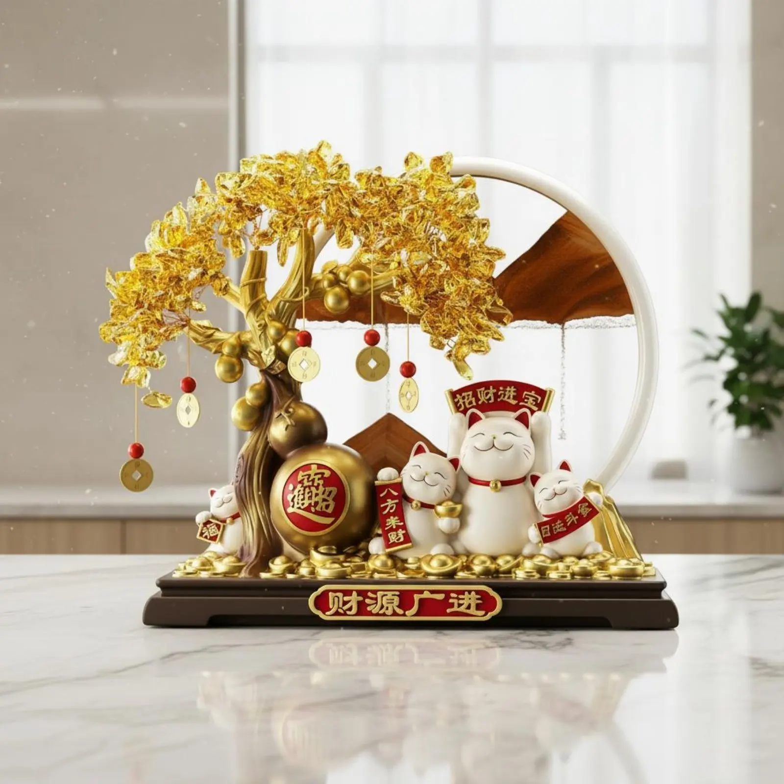 

Maneki Neko Statue Feng Shui Fortunate Feline Figure Figurine Fortune Feline Figure Ornament Gold Finish Currency Tree Statue
