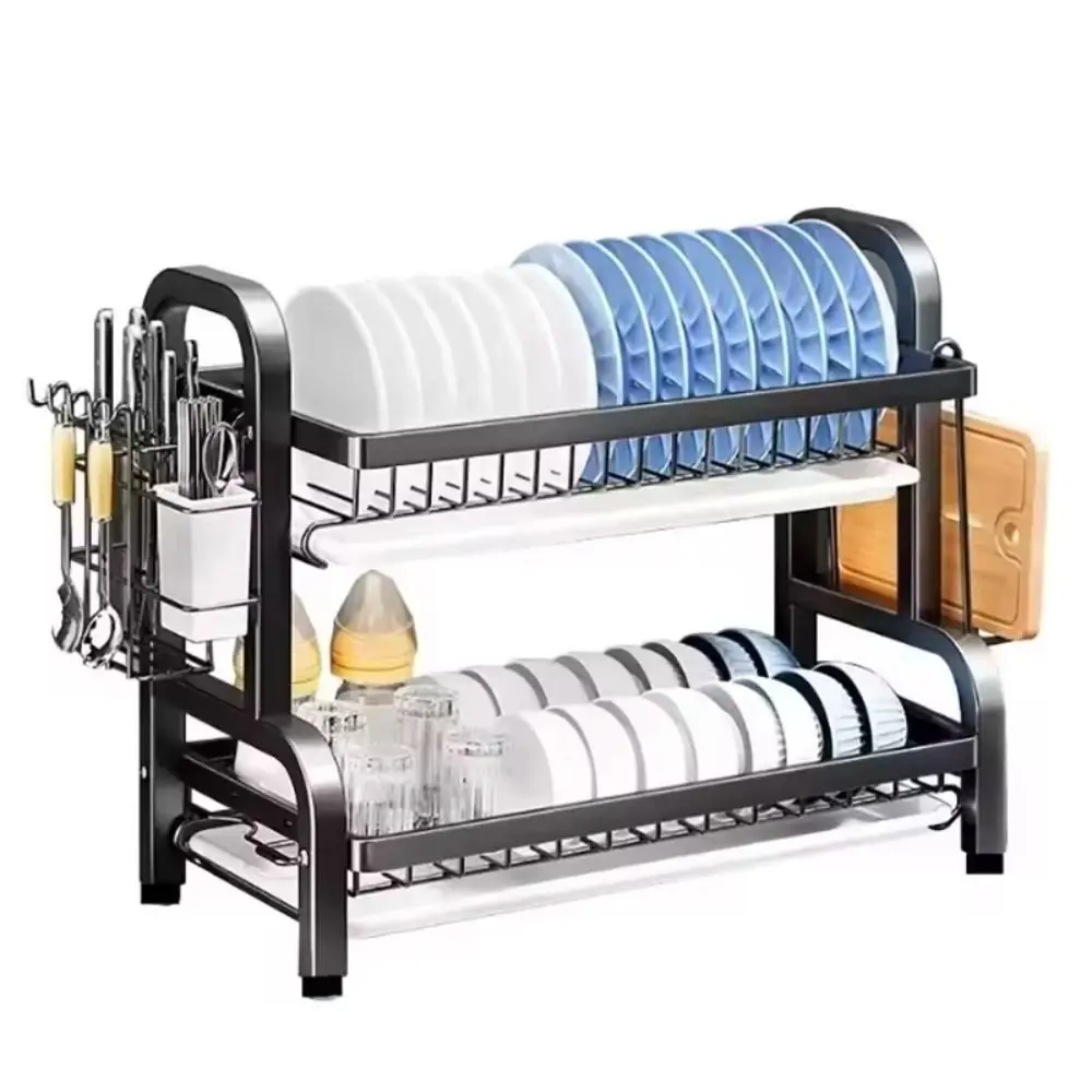 

2024 2-Tier Dish Drying Rack Multi-function Simplicity Drainboard Set Convenient Compact Kitchen Dish Rack Kitchen