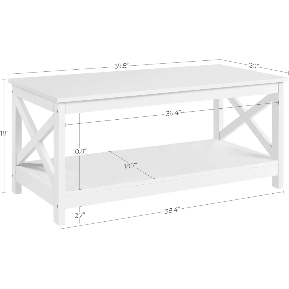 Mesa de centro de madera de 2 niveles con estante de almacenamiento para sala de estar, mesa de cóctel de acento de Diseño X, muebles para el hogar de diseño Simple