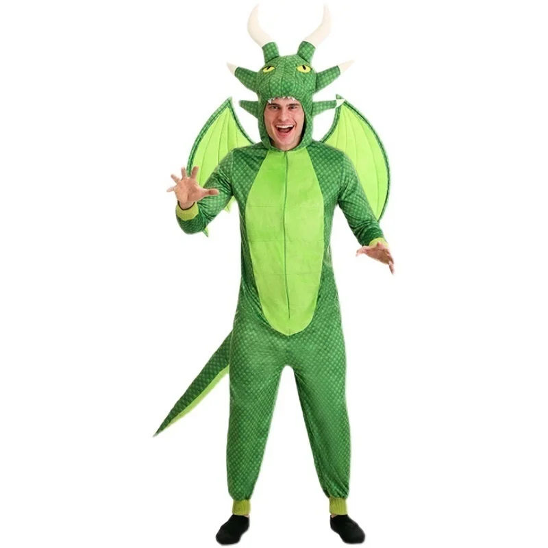 2021 Adult Green Dinosaur Costumes Men Halloween Cosplay Monster Wild Dino Dragon Pretend Game Party Role Play Dress Up