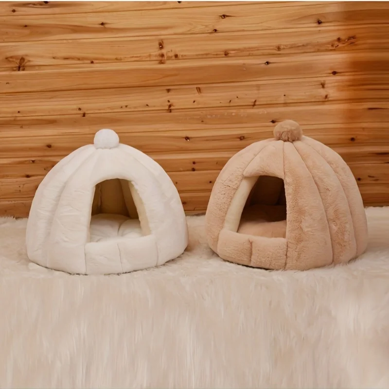Pre-Assembled Plush Pet Tent for Indoor Cats & Small Dogs, Warm Cozy Hideaway Bed with Soft PP Cotton