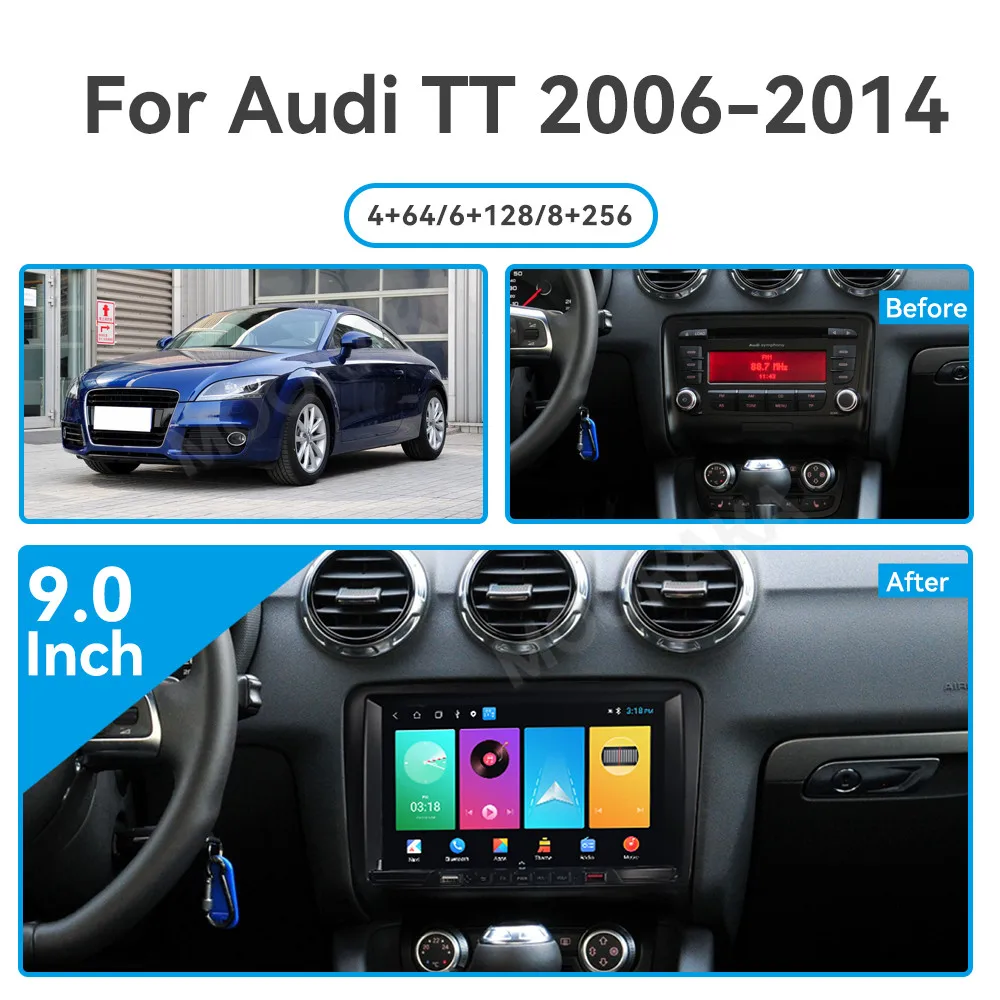 9 Inch For Audi TT 2006-2014 Car Rotatable Screen Multimedia Player Android 13 GPS Navigation Auto Head Unit Radio Media IPS