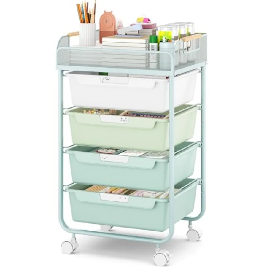 

Rolling Utility Storage Cart with 4 Drawers - 4 Tiers Rolling Cart Craft Cart Storage Drawer Cart Organizer for Craft Room Offi