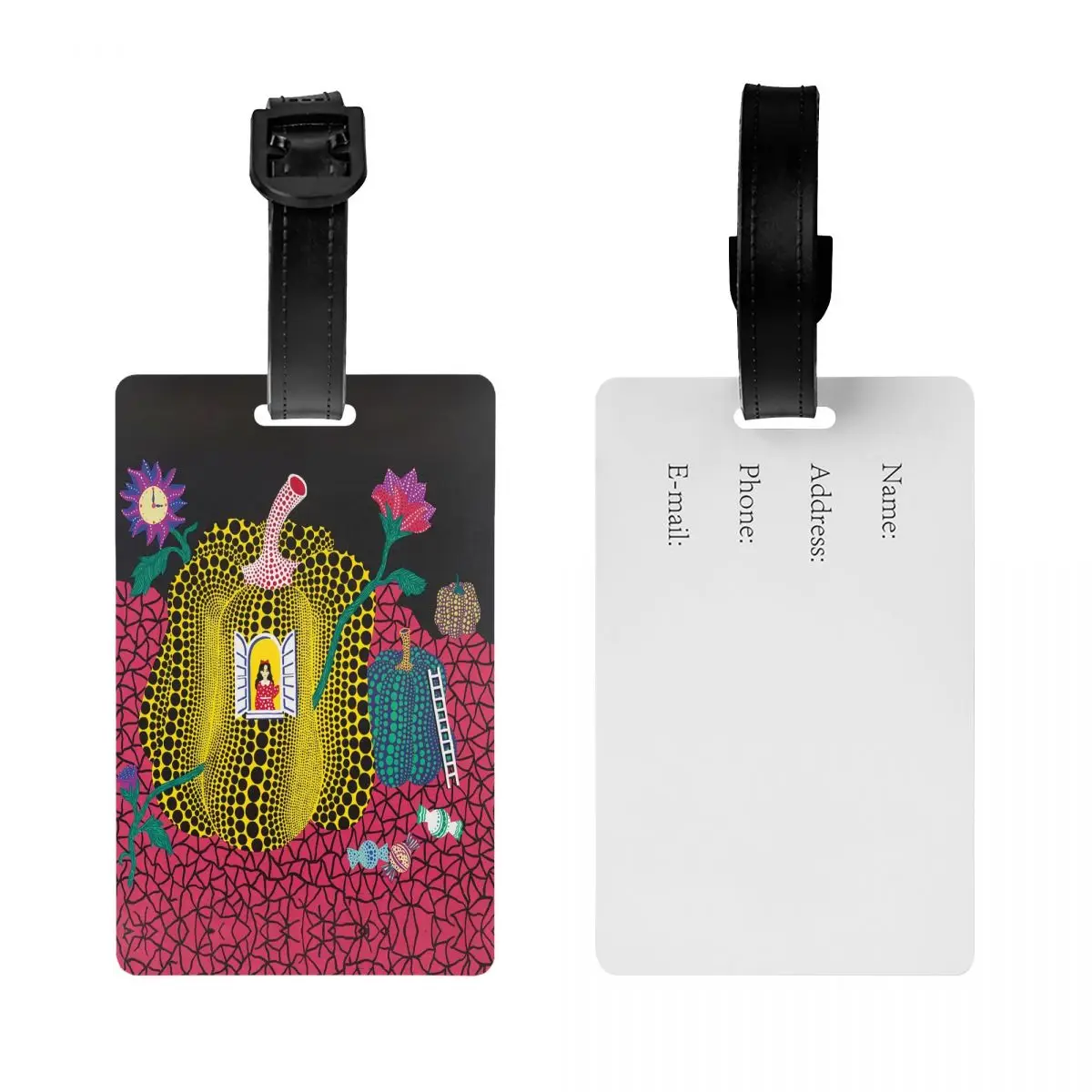 Custom Yayoi Kusama Abstract Painting Luggage Tag Privacy Protection Baggage Tags Travel Bag Labels Suitcase