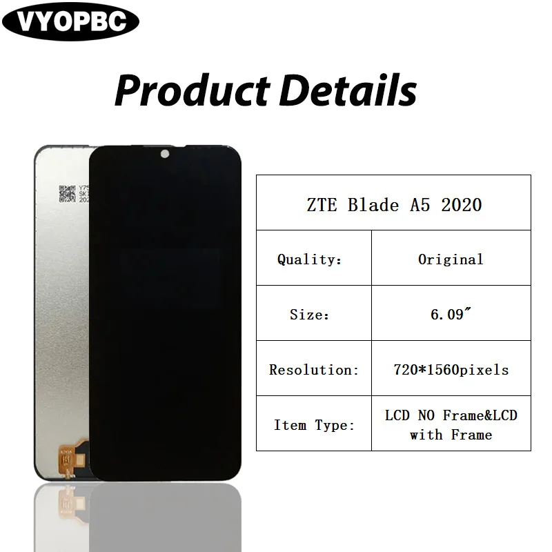 Original LCD Display For ZTE Blade A5 2020 6.09“ Touch Screen With Frame Panel Digitizer Assembly Repair Replacement Parts