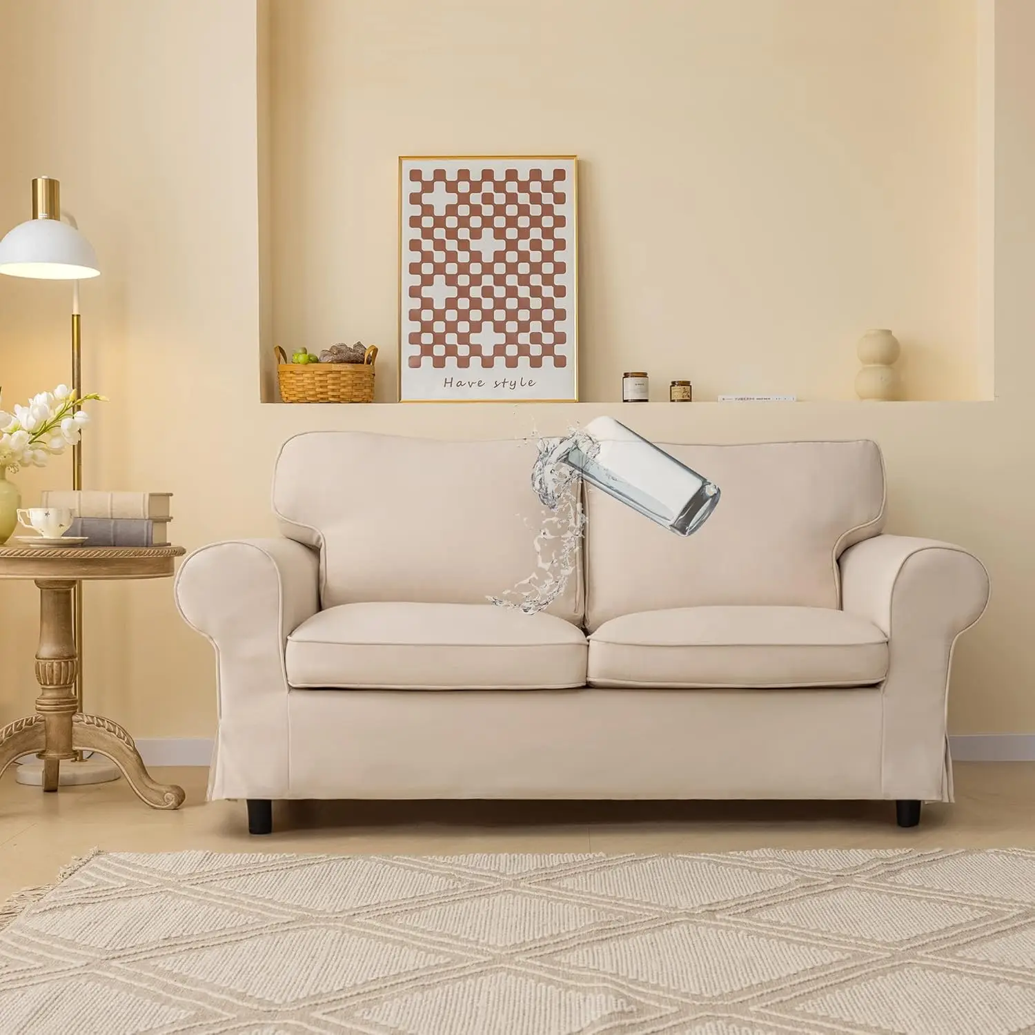 

Beige Ektorp Loveseat Cover, Custom Made Compatible for IKEA Ektorp 2-Seat Sofa Cover, Linen Style Waterproof, 5 Pieces