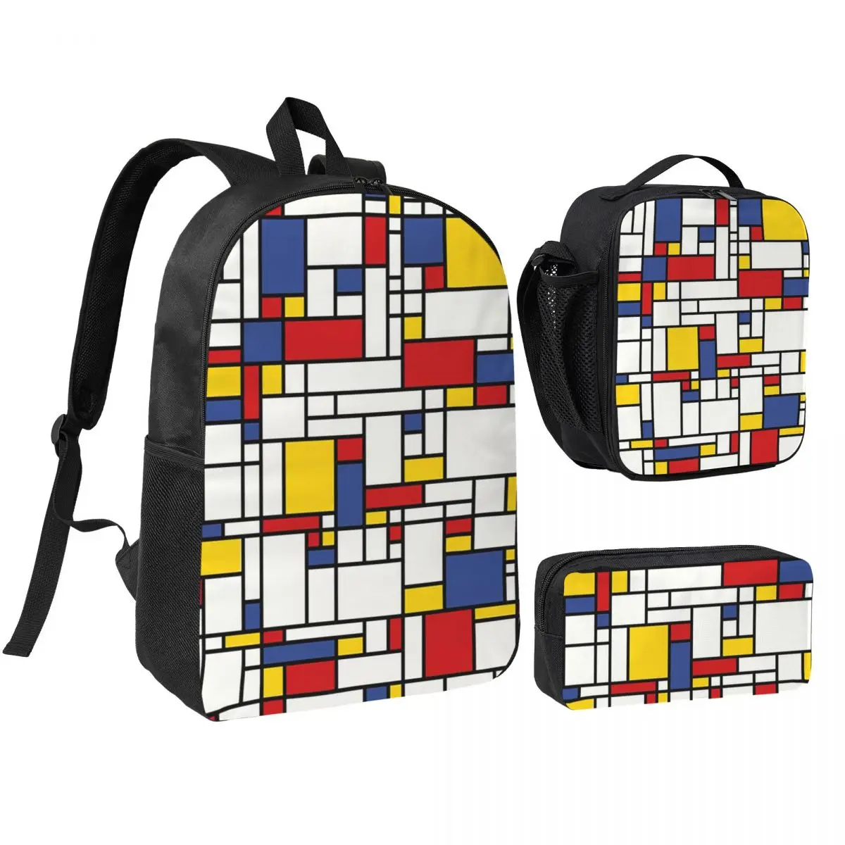 

Piet Mondrian Backpack Student Boys Girls BookBag School Bag Laptop Shoulder Bags 3ps Insulated Lunch Bag Pencil Case