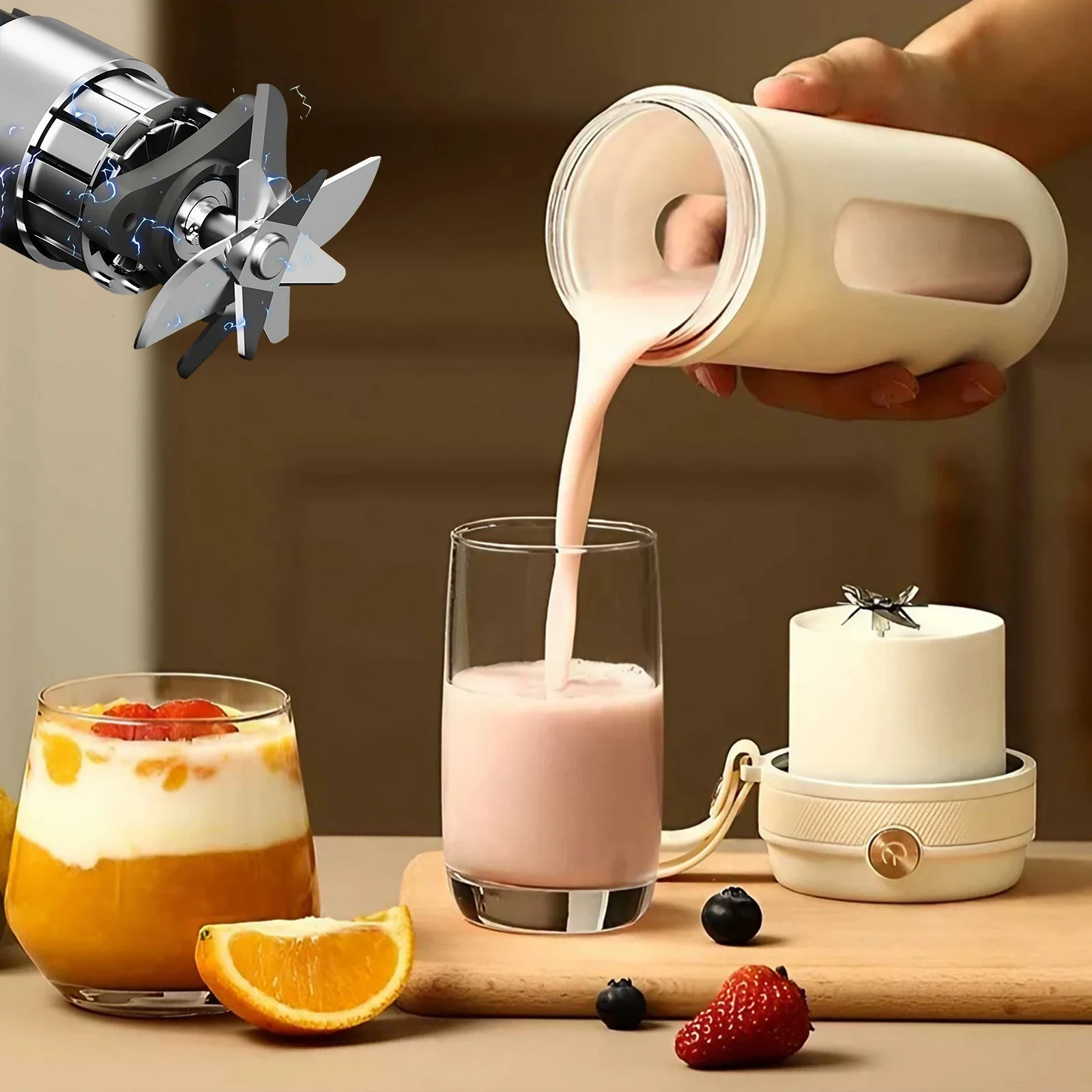 USB Rechargeable Electric Juicer Cup, Small Portable Mini Blender with Detachable Straw, Ice Crushing Smoothie Maker and Multi Functional Water Cup Design for Juice Drinks Shakes Home Kitchen Office Outdoor Travel Camping
