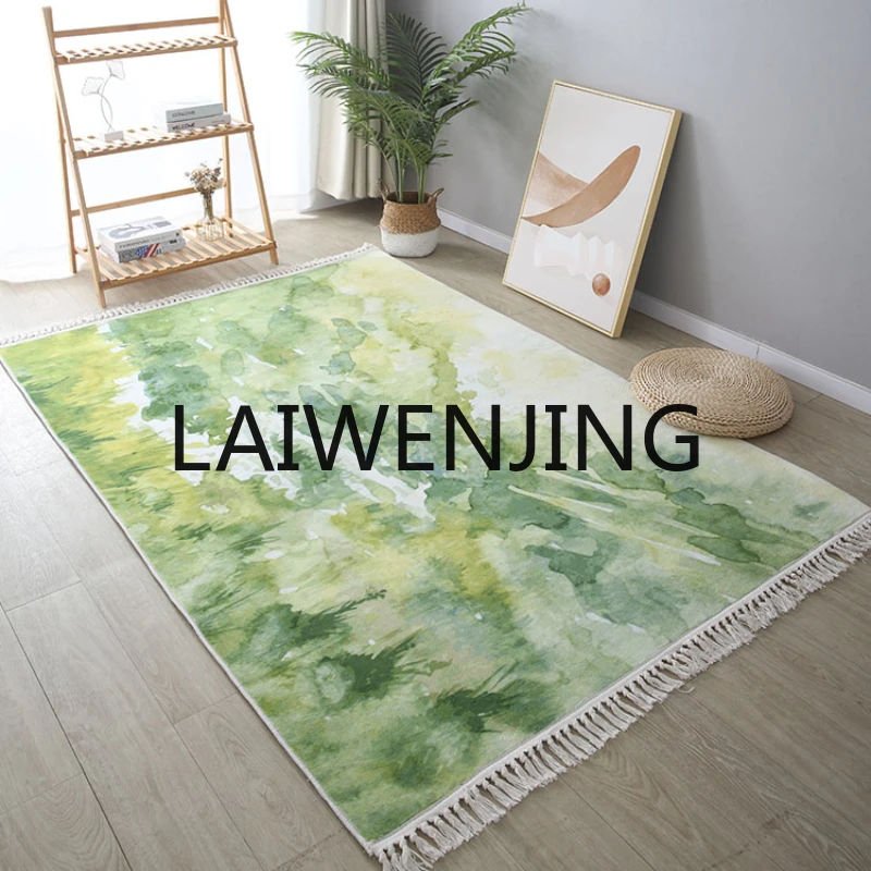 

RWJ Carpet Bedroom Green Oil Painting Creative Tassel Living Room Coffee Table Carpet Washable