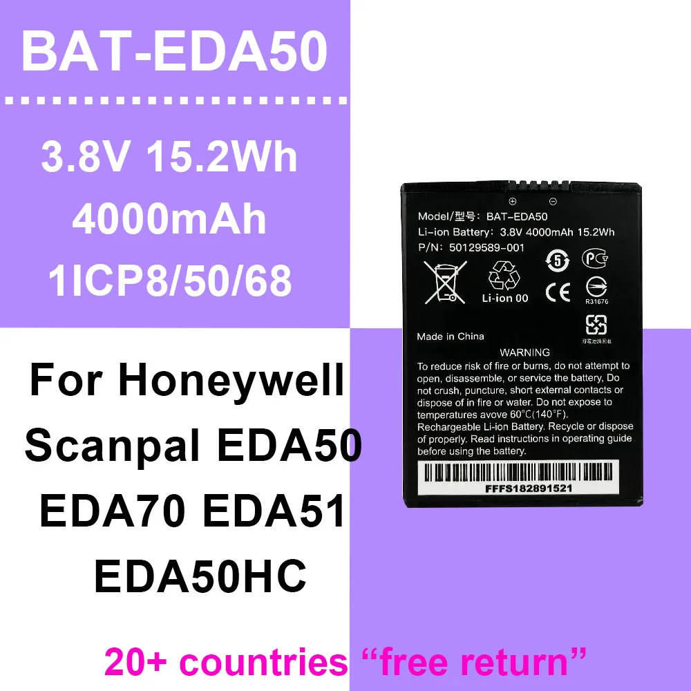 For Honeywell Scanpal Battery BAT-EDA50 EDA50 EDA50HC EDA50-HB EDA51 EDA70 50129589-001 1ICP8/50/68 15.2Wh 3.8V 4000mAh In Stock