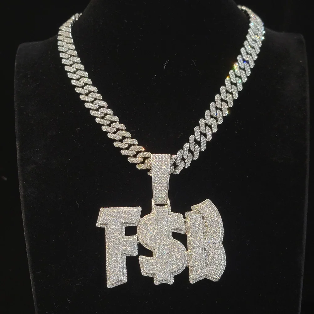 

Пользовательский полный бриллиантовый кулон с монограммой Iced Out, ожерелье с буквами, ювелирные изделия в стиле хип-хоп, ледяная цепочка для мужчин и женщин, двухслойная табличка с именем