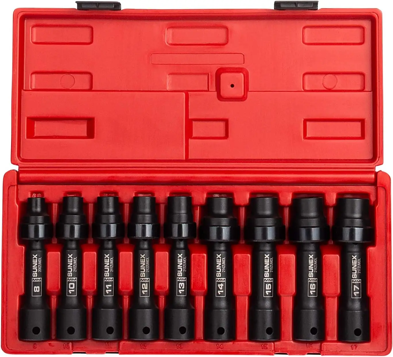 ex Tools 2695, ½ Inch Drive Driveline Limited Clearance Socket Set, 12-Point, 9-Piece, Metric, 8Mm-17Mm, Cr-Mo Steel, Heavy