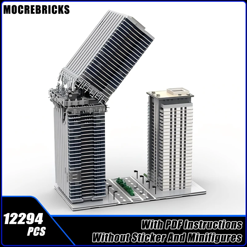 MOC City Street View Collapse Skyscraper Modular Architecture Technology Building Blocks Edifice Model Kid's Bricks Toys Gifts