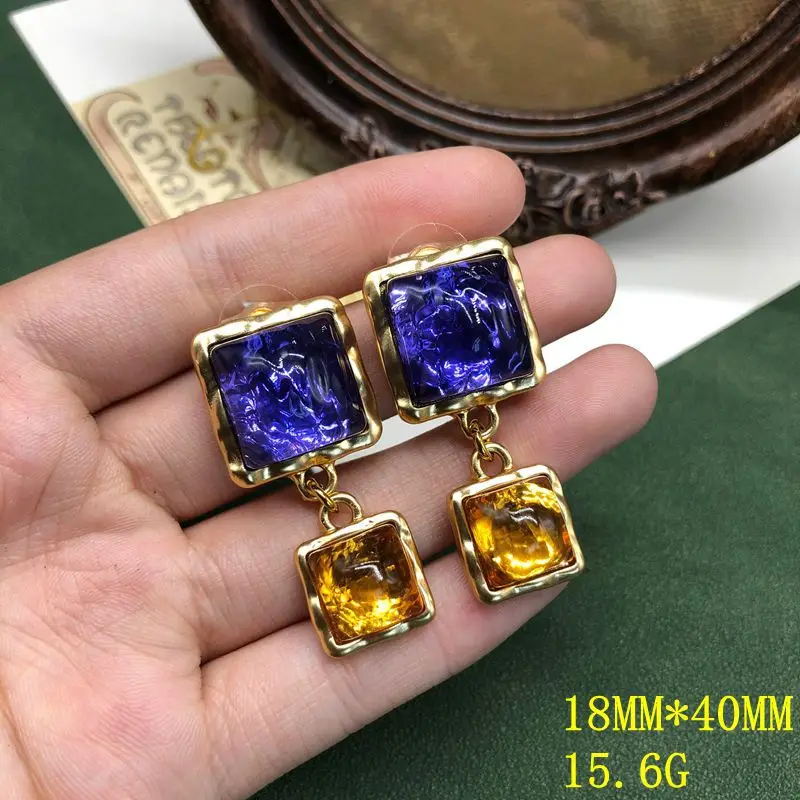 Medieval jewelry geometric square jelly resin splicing design necklace stud earrings temperament  jewelry