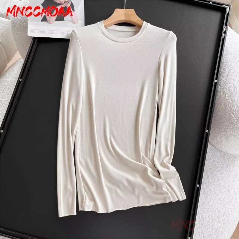 T Shirt Women 2024 Autumn Fashion Loose Round Collar Tops Female Solid Color Casual Long Sleeves Tee