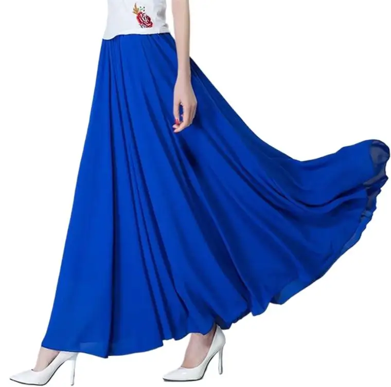 

Spring Autumn women High Waist Pleated maxi long chiffon Skirt brand Summer party skirts Black Pink white purple falda mujer